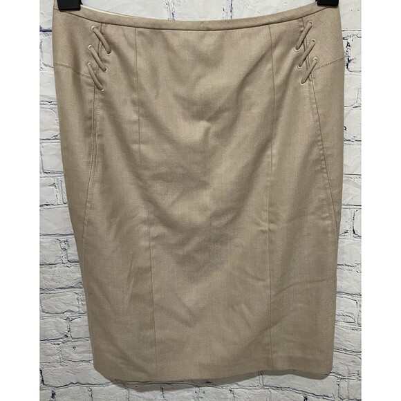 White House Black Market WHBM Tan Beige Rayon Blend Straight Pencil Skirt 8 - Picture 1 of 8